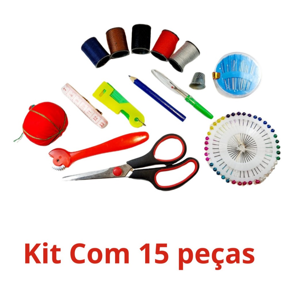 Kit Estojo De Costura Artesanato Completo Linha Tesoura Com 15 Itens Artesanato Kit Completo NYBC