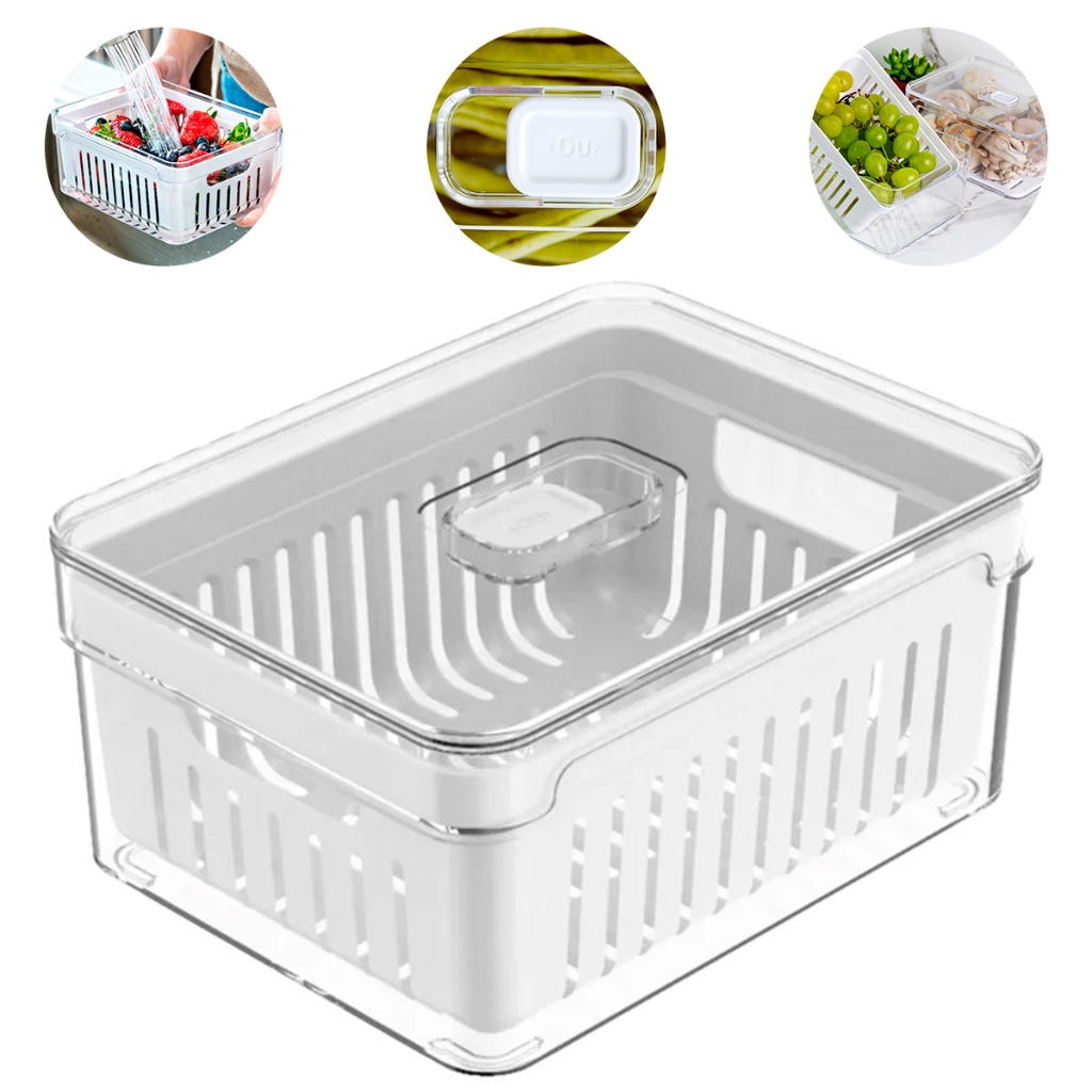 Imagem Organizador de Geladeira com Tampa Acrílico Drenagem 2,2 Litros