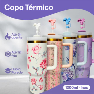 Copo Térmico com Canudo 1200ml Inox Alta Capacidade Mantém Quente e Frio