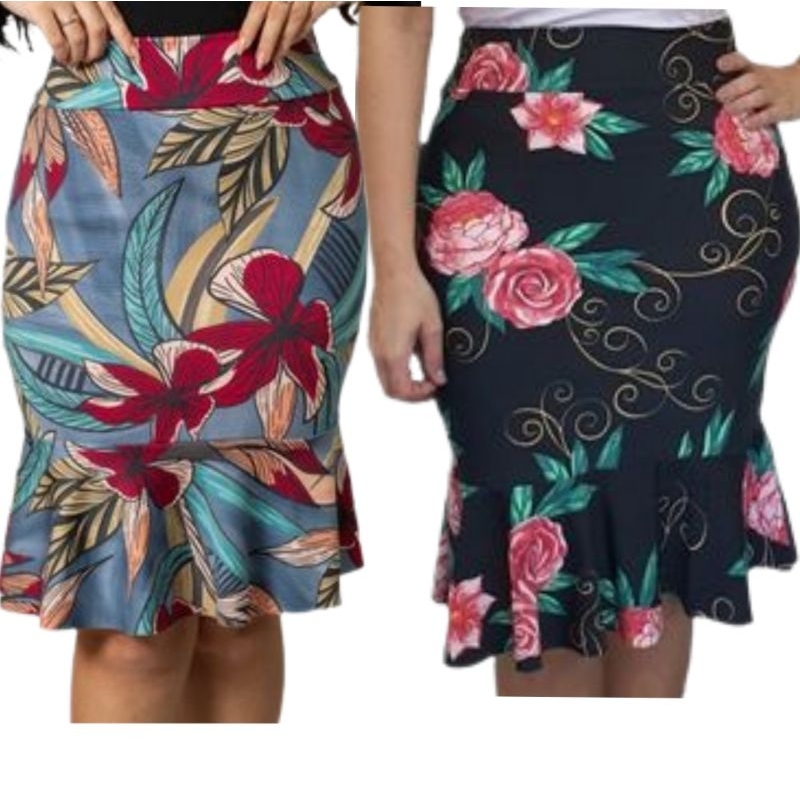 Saia de babado midi evangélica ki 2 saias lapis floral babado gode Moda feminina em Oferta na Shopee