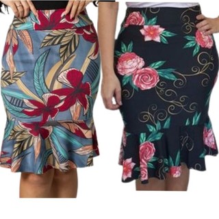 Saia de babado midi evangélica ki 2 saias lapis floral babado gode Moda feminina
