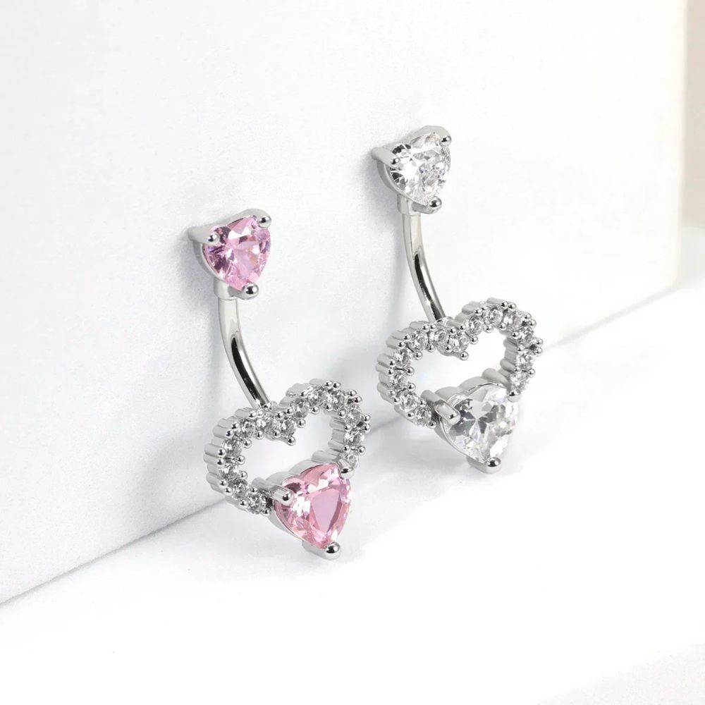 Piercing Umbigo Dois Corações Com Pedraria De Zircão-Prata em Oferta na Shopee