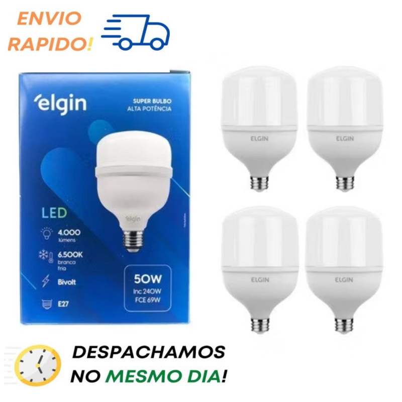 Kit  2/3/4/5/8  Lâmpadas super alta potência  Led 50w Bulbo E27 6500k Branco Frio Elgin