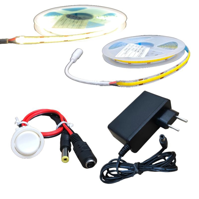 Fita LED COB 5m Completa Para Móveis | Kit com Fonte 12V + Interruptor bolinha