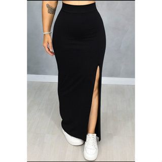 Saia Longa Feminina Plus Size Com Fenda Diversas Cores Zero Transparencia PP Ao G3 em Oferta na Shopee