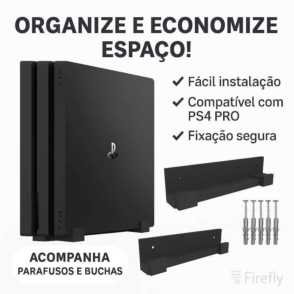 Suporte de Parede PS4 PRO | Fixação com Parafuso | Suporte Gamer para Console |  Vertical