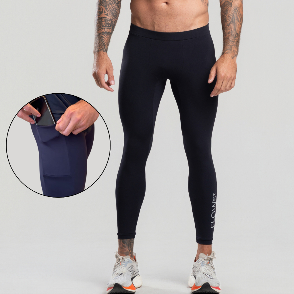 Calça legging Compressão Masculina Flowfit Suplex Poliamida Treino Corrida Academia Fitness