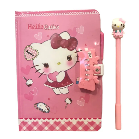 Diário Hello Kitty com Senha + 2 Canetas | Papelaria Fofa Kawaii em Oferta na Shopee
