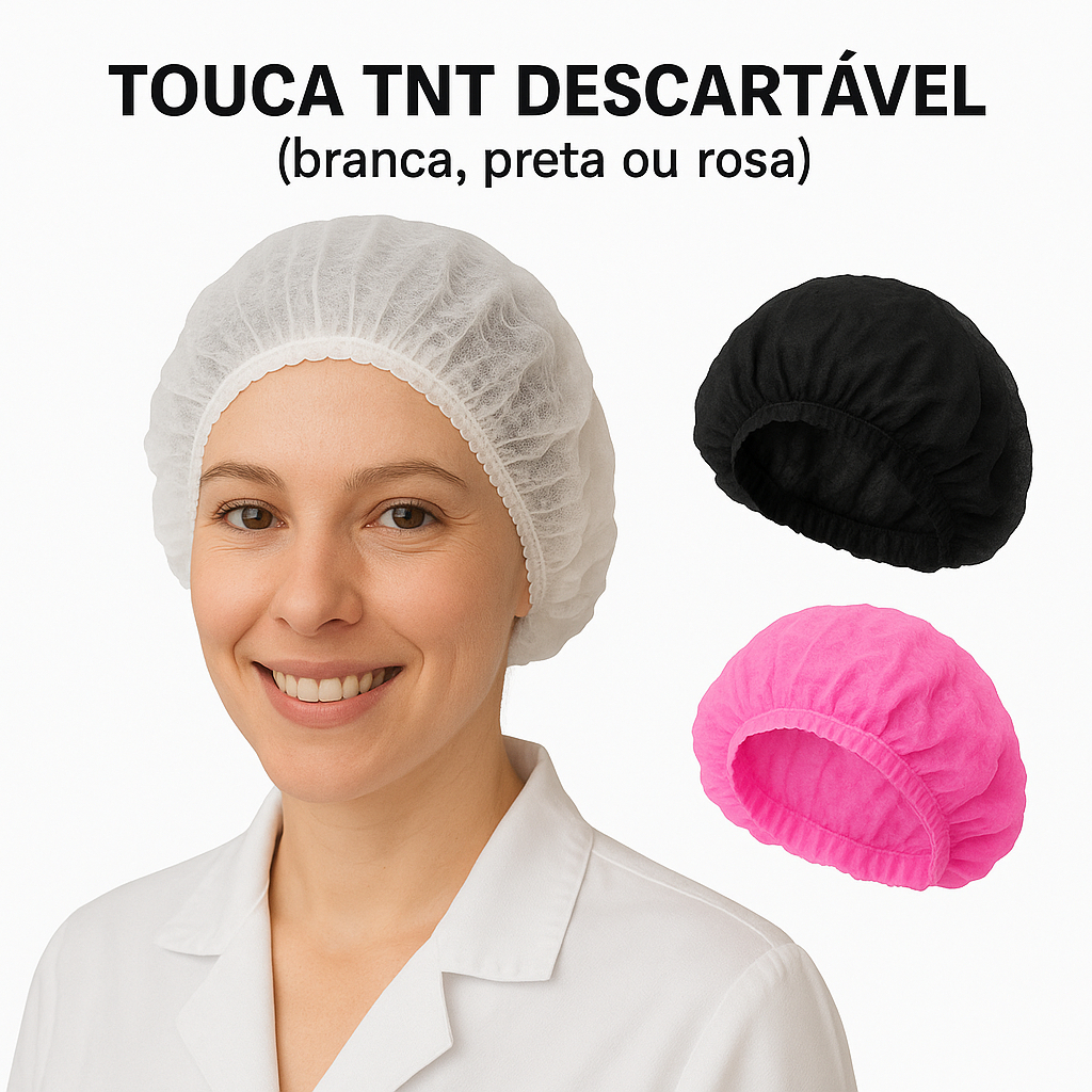 Touca TNT Descartável Branca Rosa Preta Descarpack 100 unidades