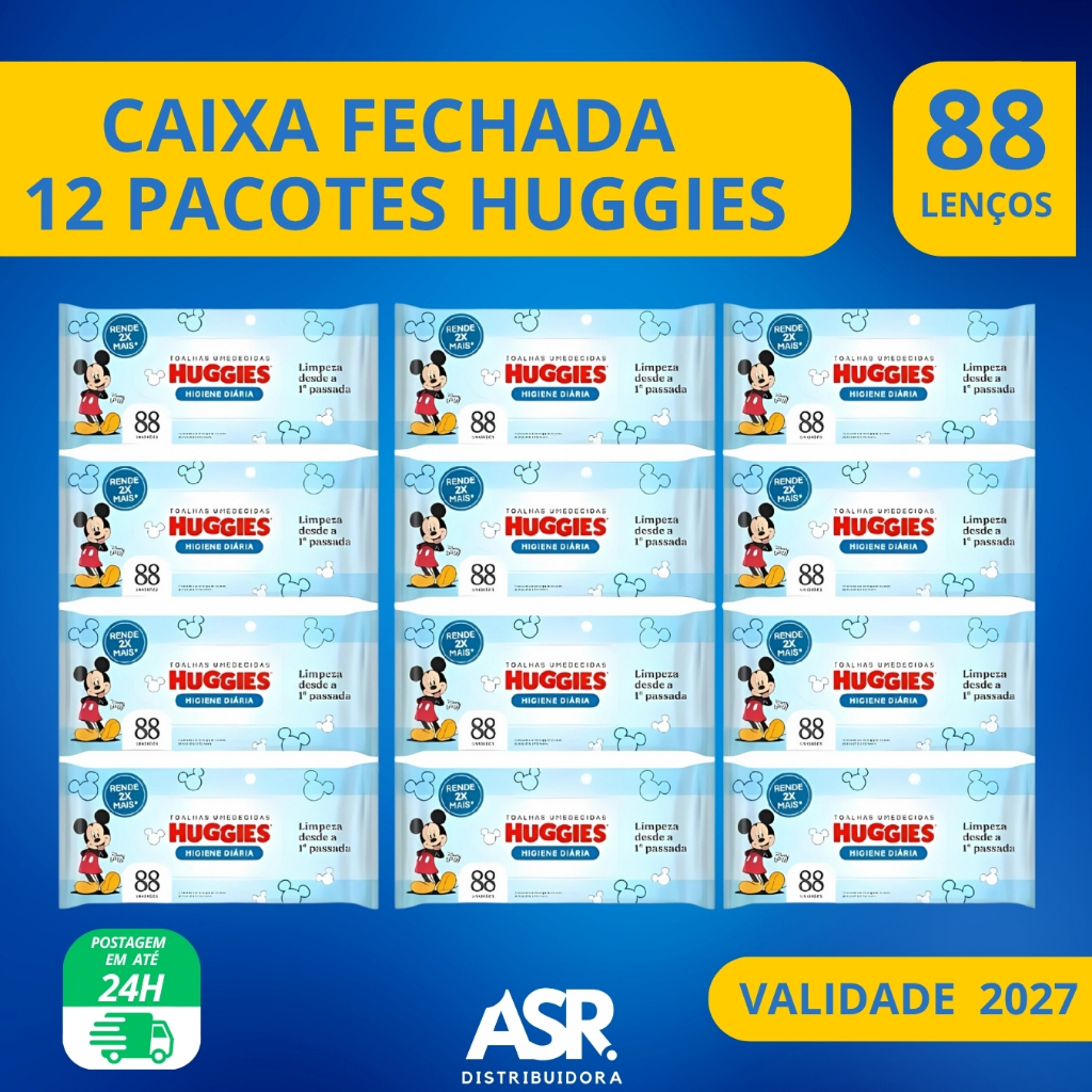 Caixa Fechada 12 Pacotes C/88 Lenços Umedecido Huggies Higiene Diária 1056 Unidades