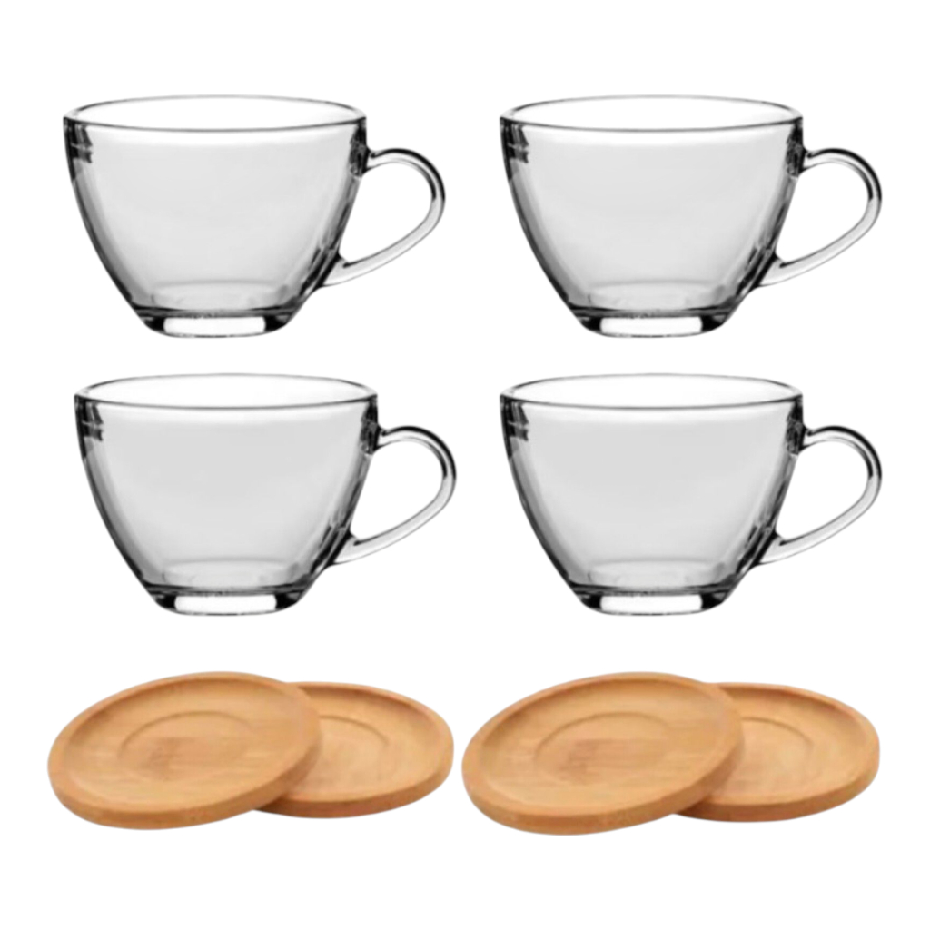 Jogo Xicara com pires de Madeira Moderno 8 peças 230ml Premium em Oferta na Shopee