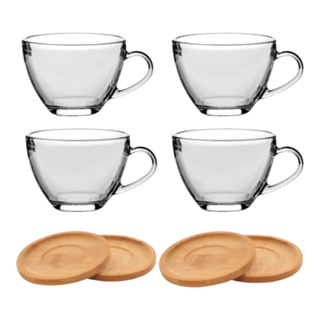 Jogo Xicara com pires de Madeira Moderno 8 peças 230ml Premium em Oferta na Shopee
