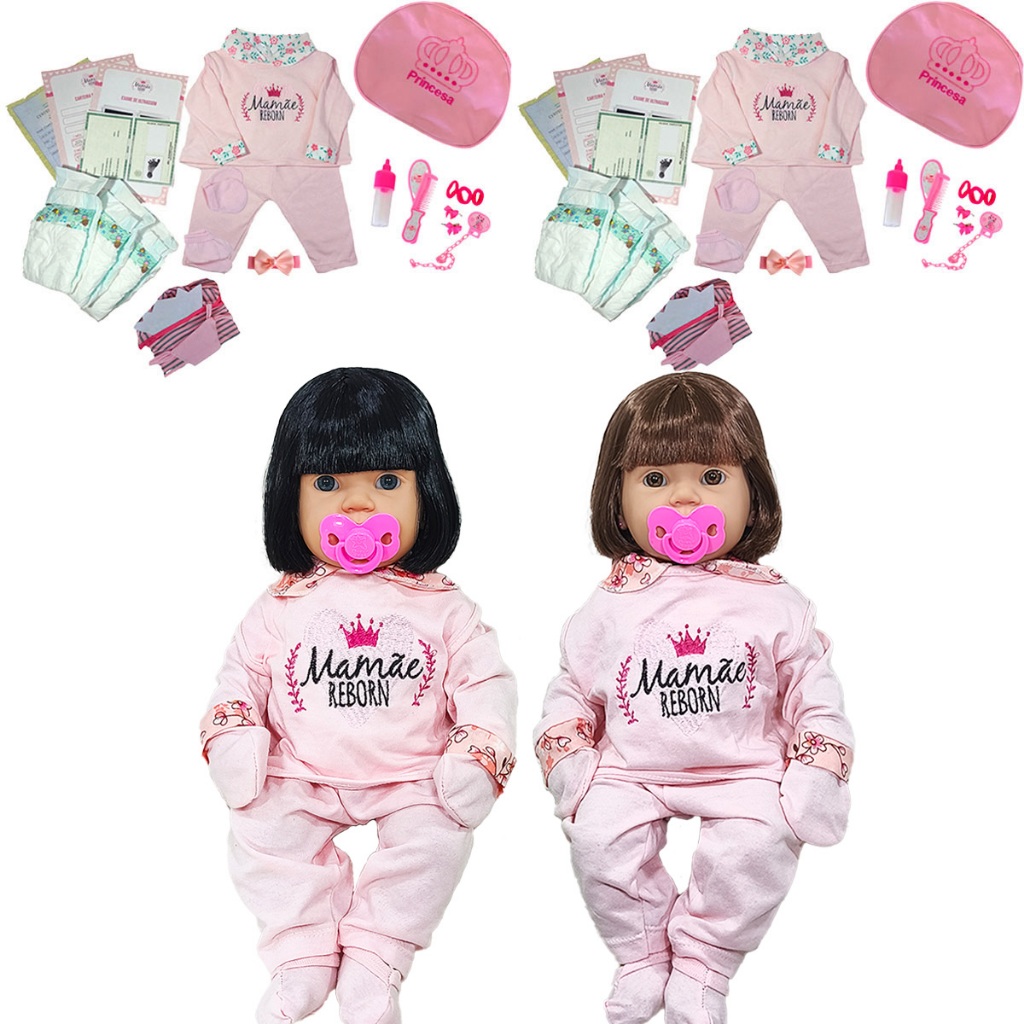 2 Bebês Reborn Menina 100% Silicone Acessórios + Bolsa - 56 Itens em Oferta na Shopee