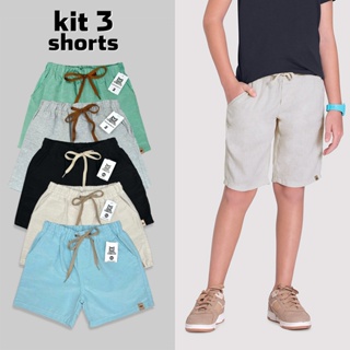 Kit 3 Bermudas Infantil Linho Menino Short Juvenil Premium em Oferta na Shopee