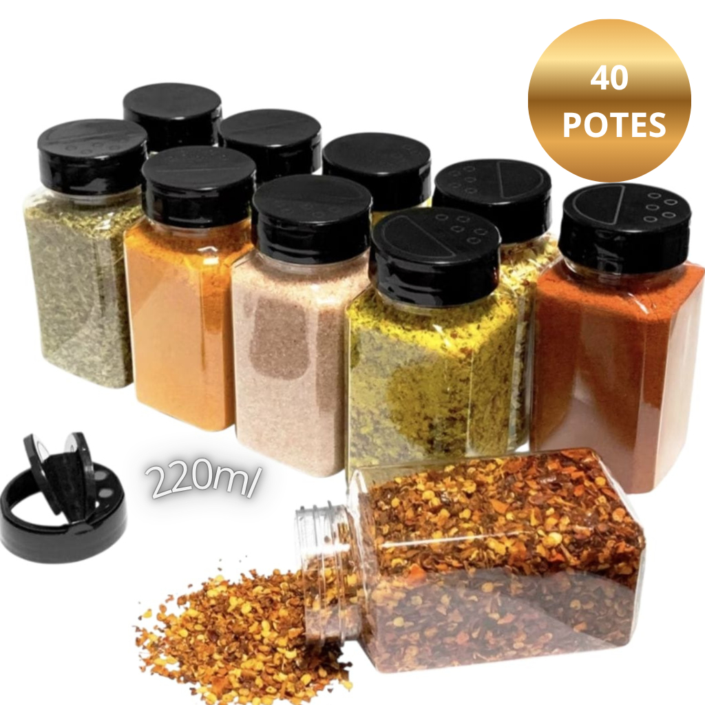 40 Potes Tempero Condimento Reforçado 220ml Tampa Dupla  - Escolha seu Kit
