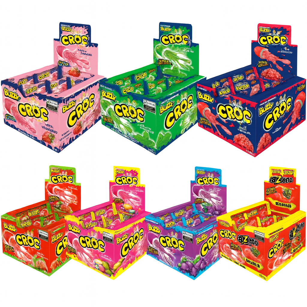 Kit C/7 Caixas de Chicletes Croc Sabores Sortidos Buzzy