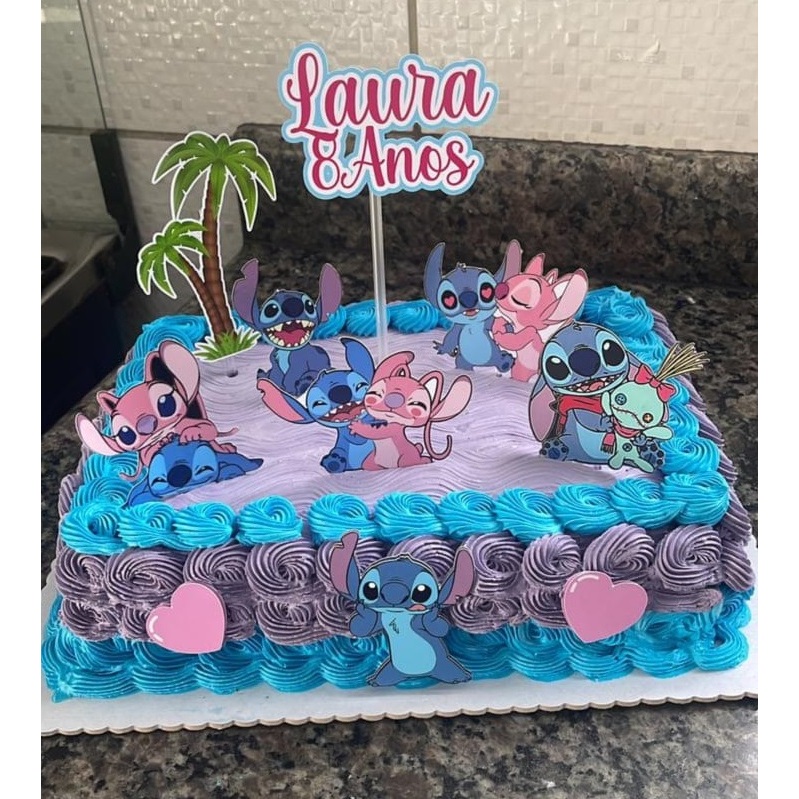 Topo de Bolo Stitch e Angel em Oferta na Shopee