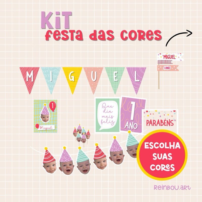 Kit Festa Colorida aniversário mêsversario candy color só um bolinho - festa afetiva