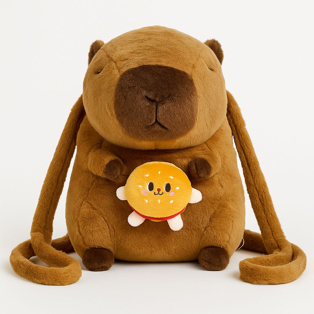 Mochila de Pelúcia de Capivara com Música Bolsa Bonita Escolar Infantil Coleção Capivara Desenho