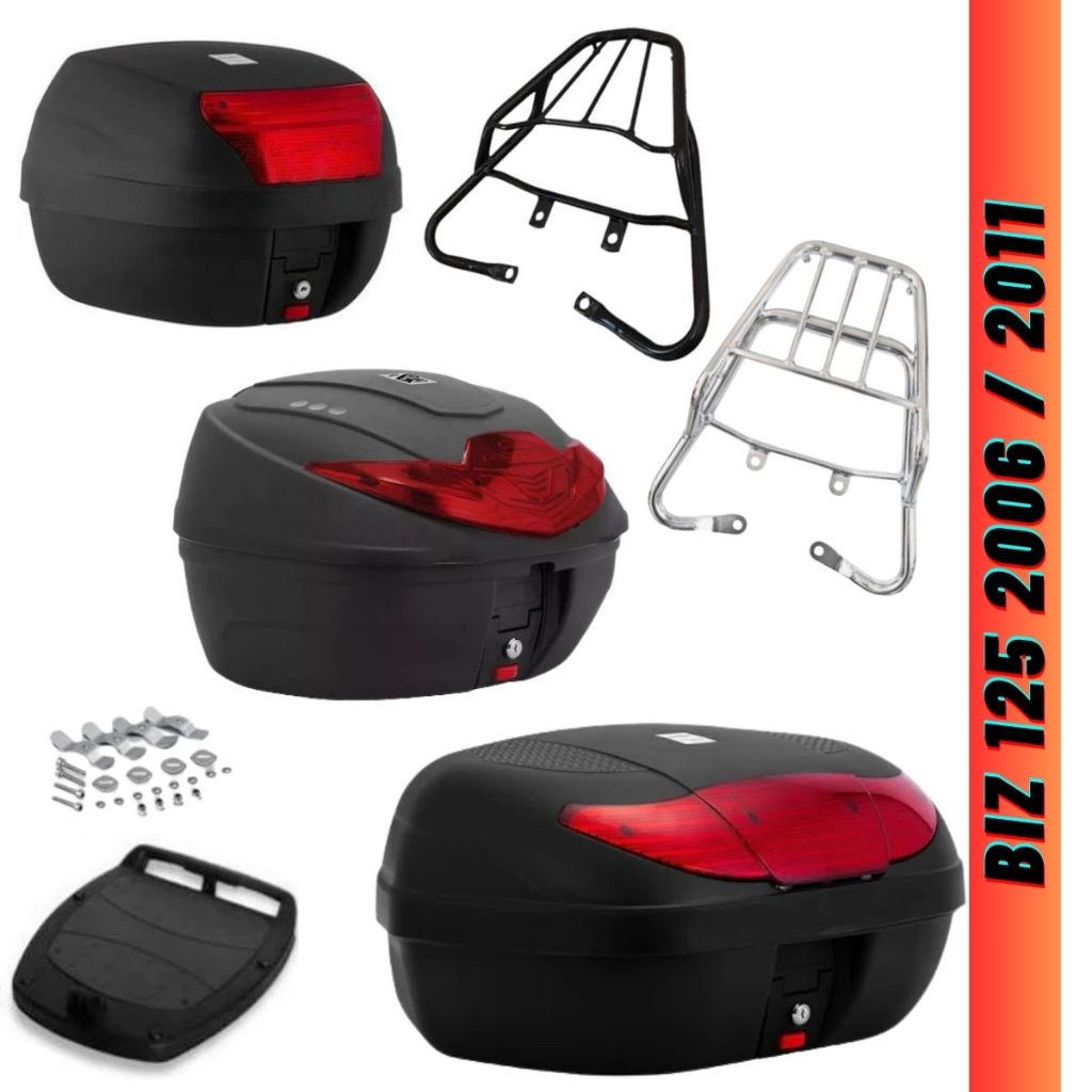 Bagageiro Biz 125 + Baú Bauleto 45 35 28 Litros 2006 2007 2008 2009 2010 2011 Preto Cromado Aço em Oferta na Shopee