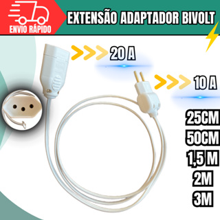 Adaptador Tomada 10A Para 20A Extensão Elétrica Cabo Cordão Prolongador Bivolt 25/50 CM/1,5M/2M/3M em Oferta na Shopee