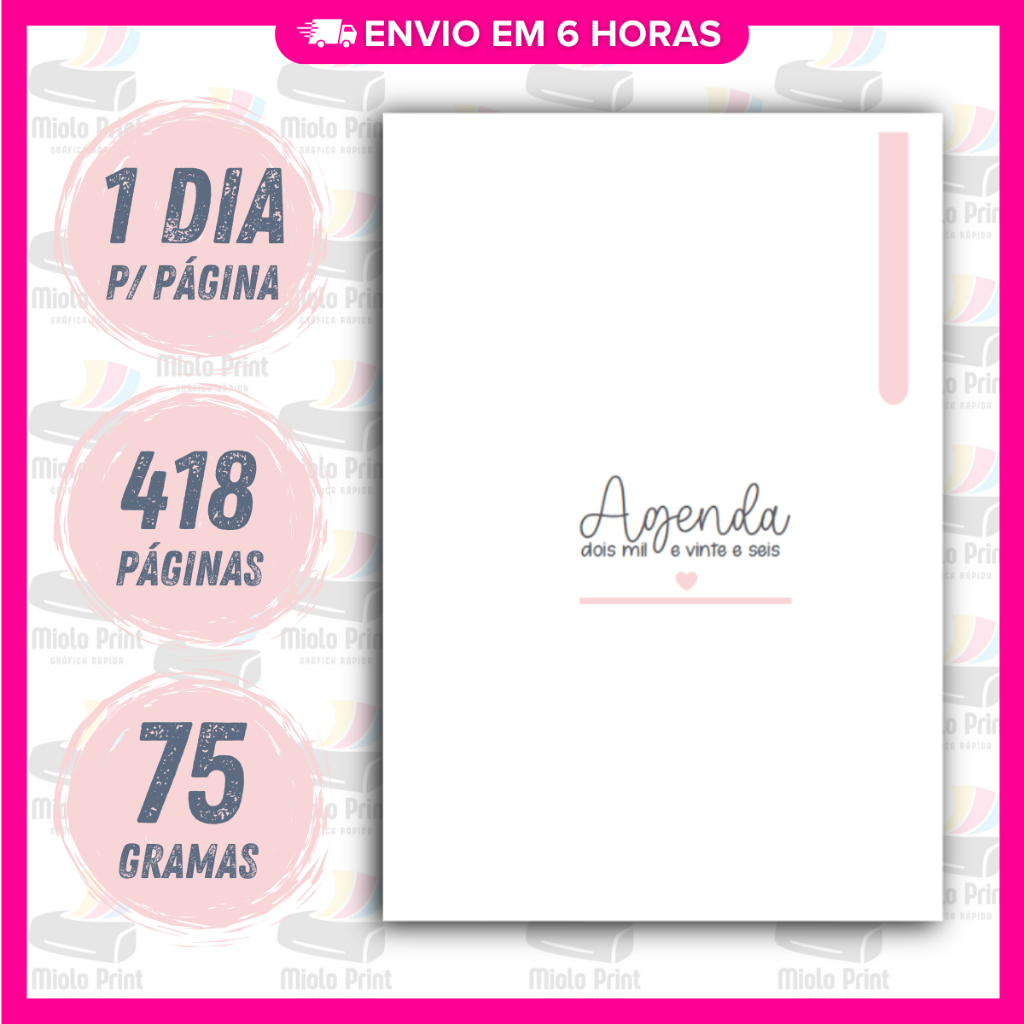 Kit 3 Unid. Miolo Impresso Agenda Docelina Mod01 2026 | Tamanho A5 1DPP | Papel 75gr