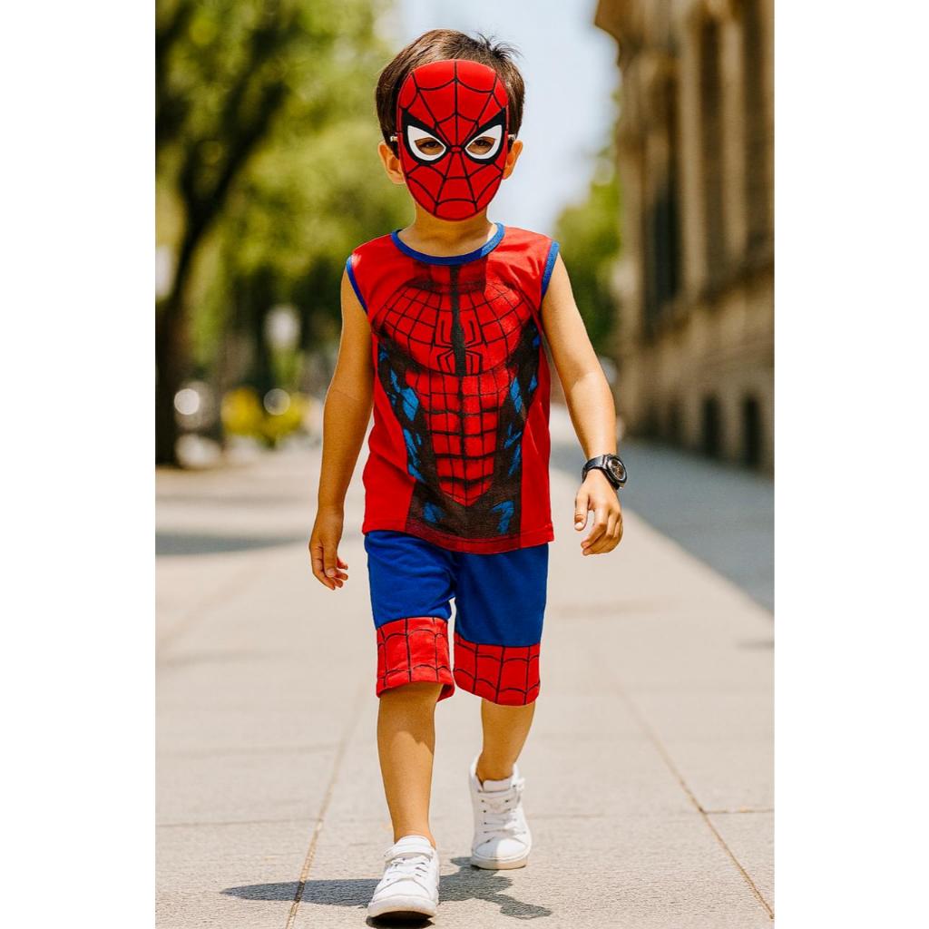 Conjunto Homem Aranha Infantil Masculina Conjunto Verão Menino Camiseta Regata + Bermuda