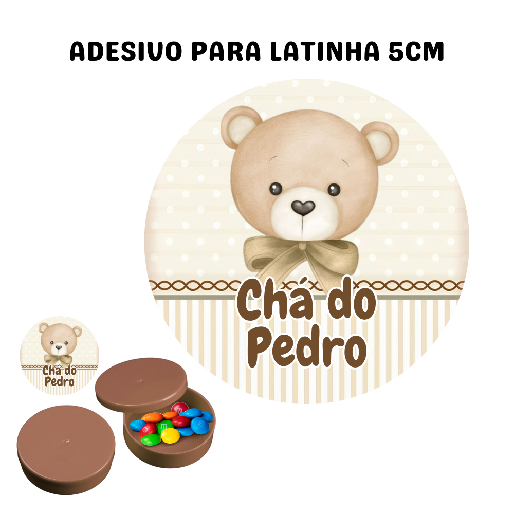 Adesivo Redondo 5cm Ursinho Neutro - Chá Revelação Lembrancinhas Personalizadas