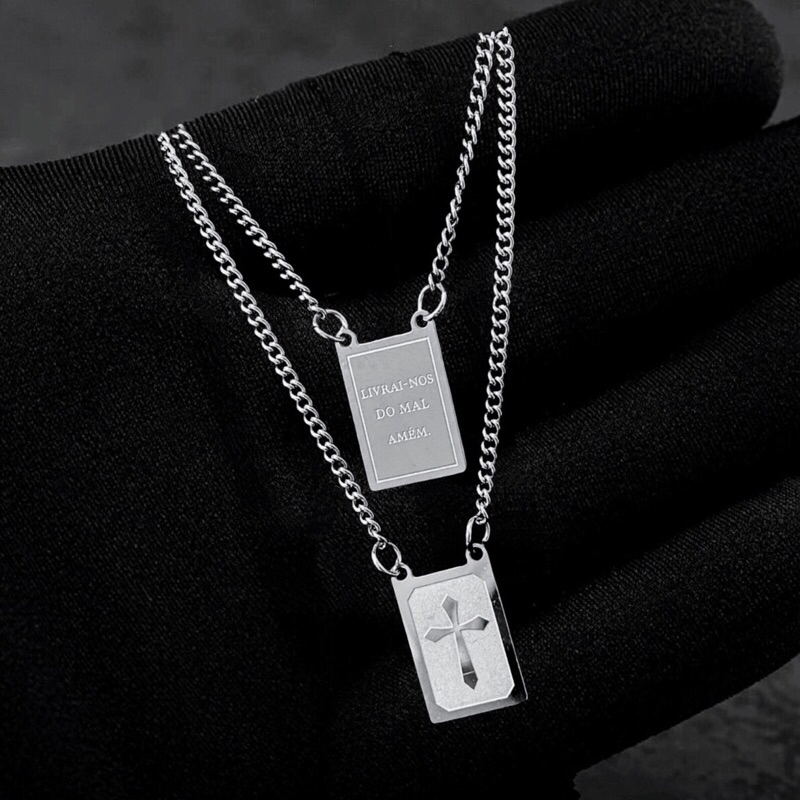 Escapulário Oração Aço Inoxidável Colar Unissex Prata em Oferta na Shopee