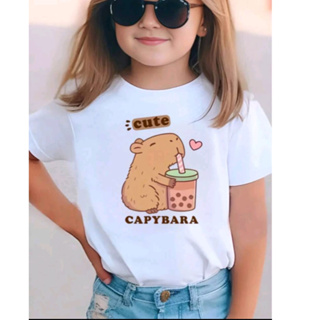 camiseta infantil blusinha t-shirt manga curta estampa fofa capivara tamanho 2 ao 14 em Oferta na Shopee