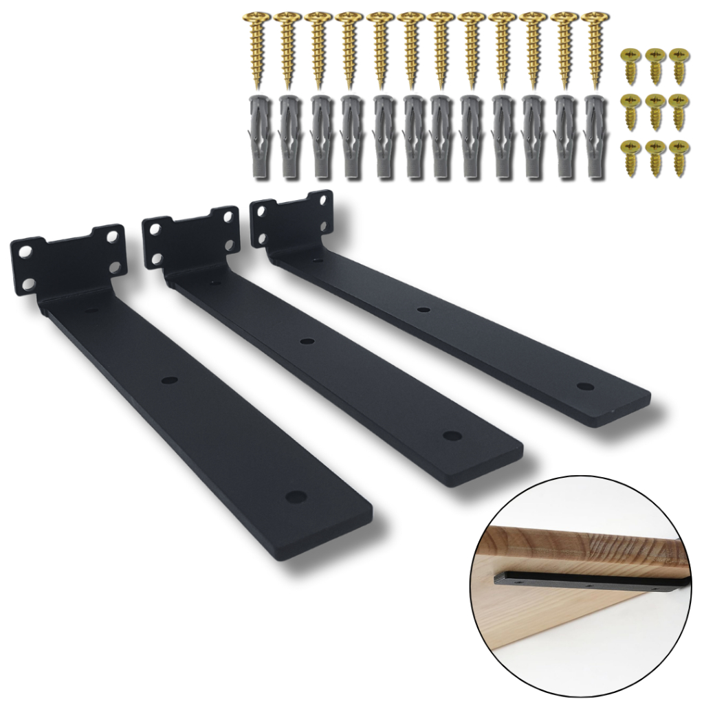 3 Cantoneiras Mão Francesa Invertida Estilo Moderno 25cm Aço Robusto Para Prateleira Chapa Grossa