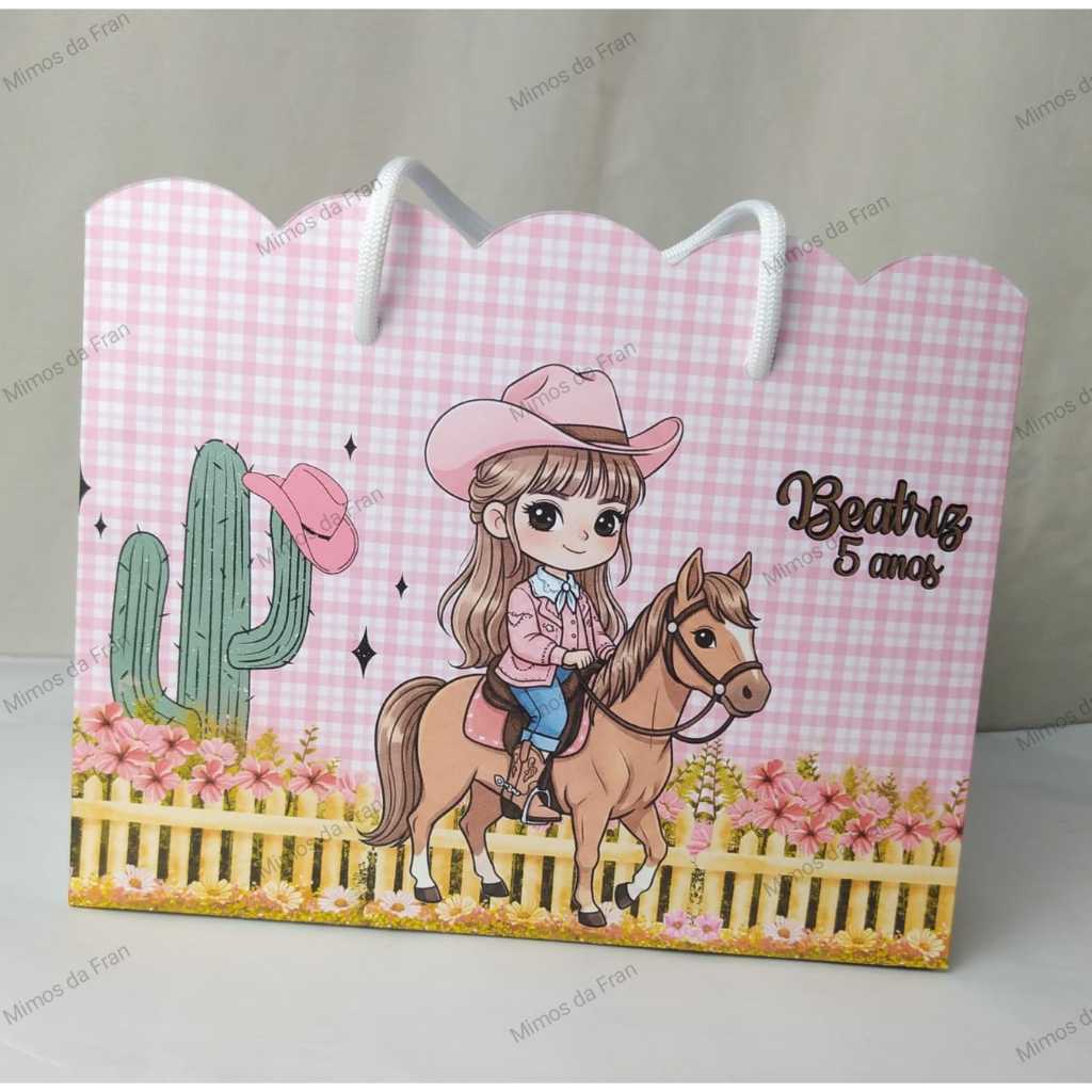 Sacolinha Personalizada Boiadeira Aniversário Festa Infantil Surpresa Lembrancinha Pegue e Monte