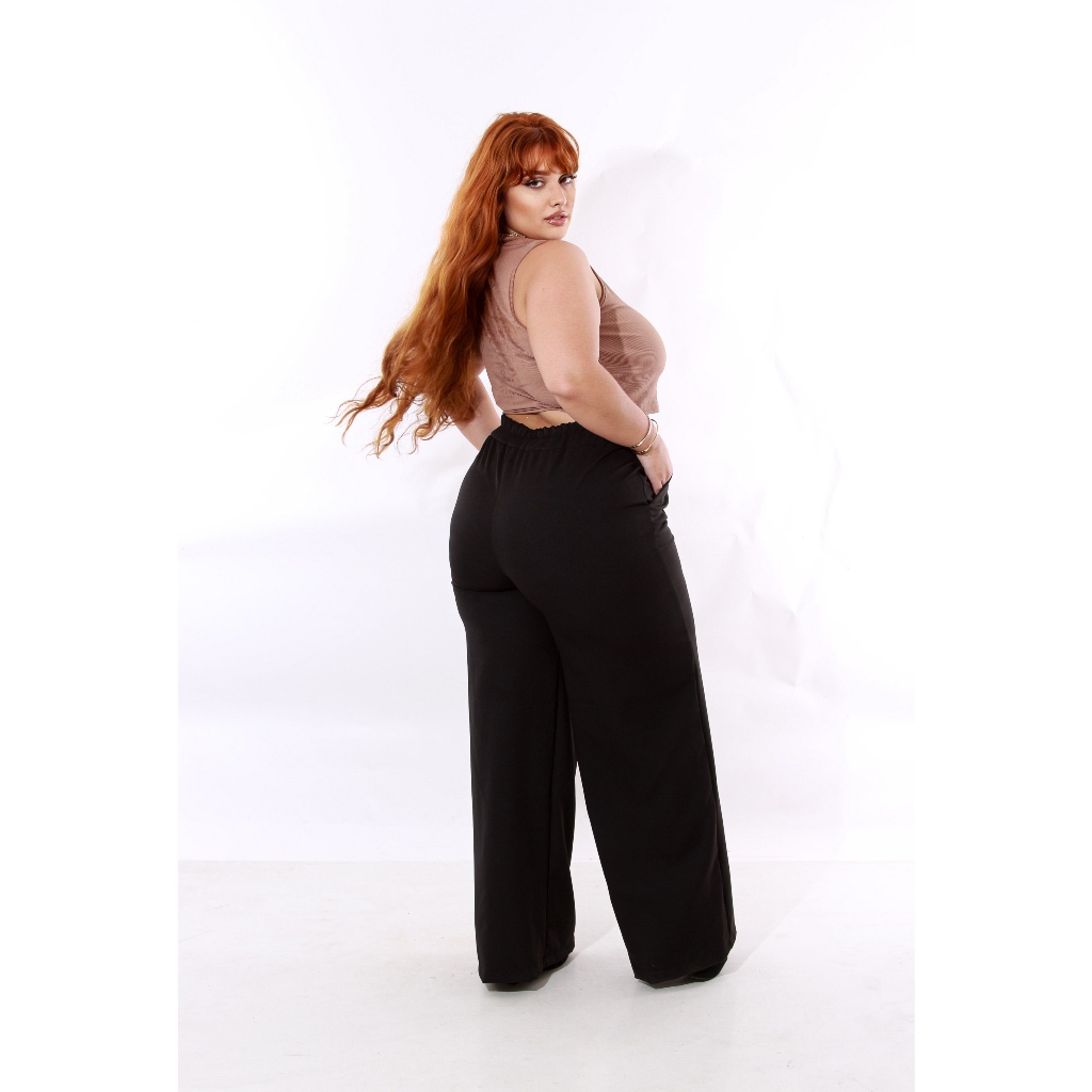 Calça Pantalona Alfaiataria Feminina Plus Size / Calça Social / Botão Forrado / Dois Bolsos — imagem 2 de 2