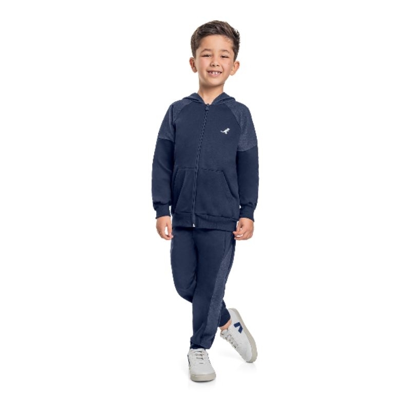 Conjunto Moletom Infantil Blusão Canguru e Calça preto e cinza