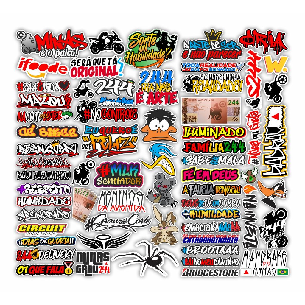 Cartela de adesivos 64 unidades - para Bike Carro Moto Capacete impreshow M35 em Oferta na Shopee