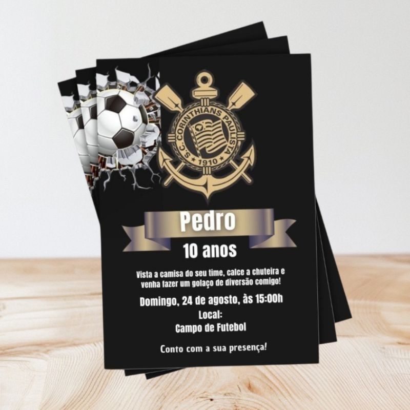 Convite Aniversário Impresso Corinthians 20 unidades 10x7cm