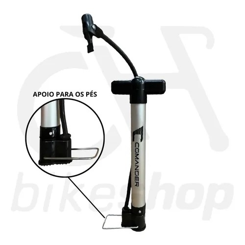 Bomba de Ar Pneu de Bike e Moto 30cm Alumínio Comander Completa com Conexão