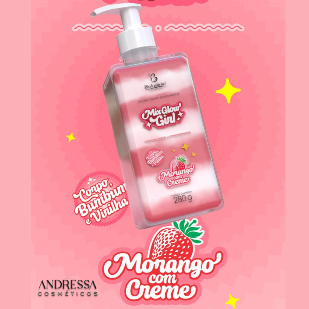Creme de Virilha Morango com creme mix glow aromatizante bio instinto