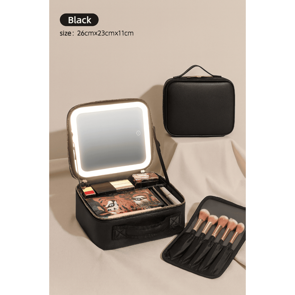 Kit Maleta Maquiagem com Espelho de Led paleta profissional manicure TG