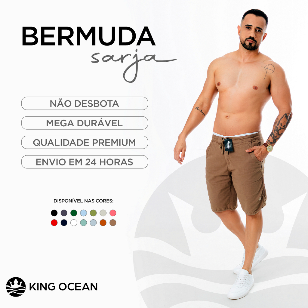 Bermuda Sarja Masculina Básica Premium Original Envio Imediato em Oferta na Shopee