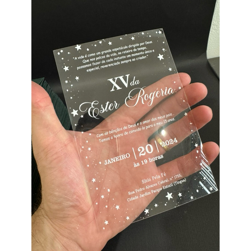 Convite Interno Acetato 0,50 Impressão Serigrafia 1x0 10x15 cm.