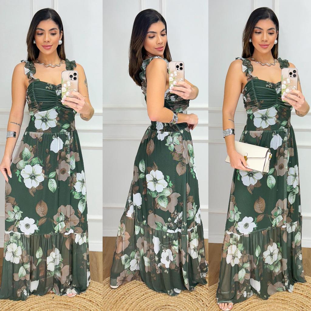 Vestido Longo Tule Floral Feminino com Bojo e Elastex – Fresco, Flexível e Estiloso | Tendência 202