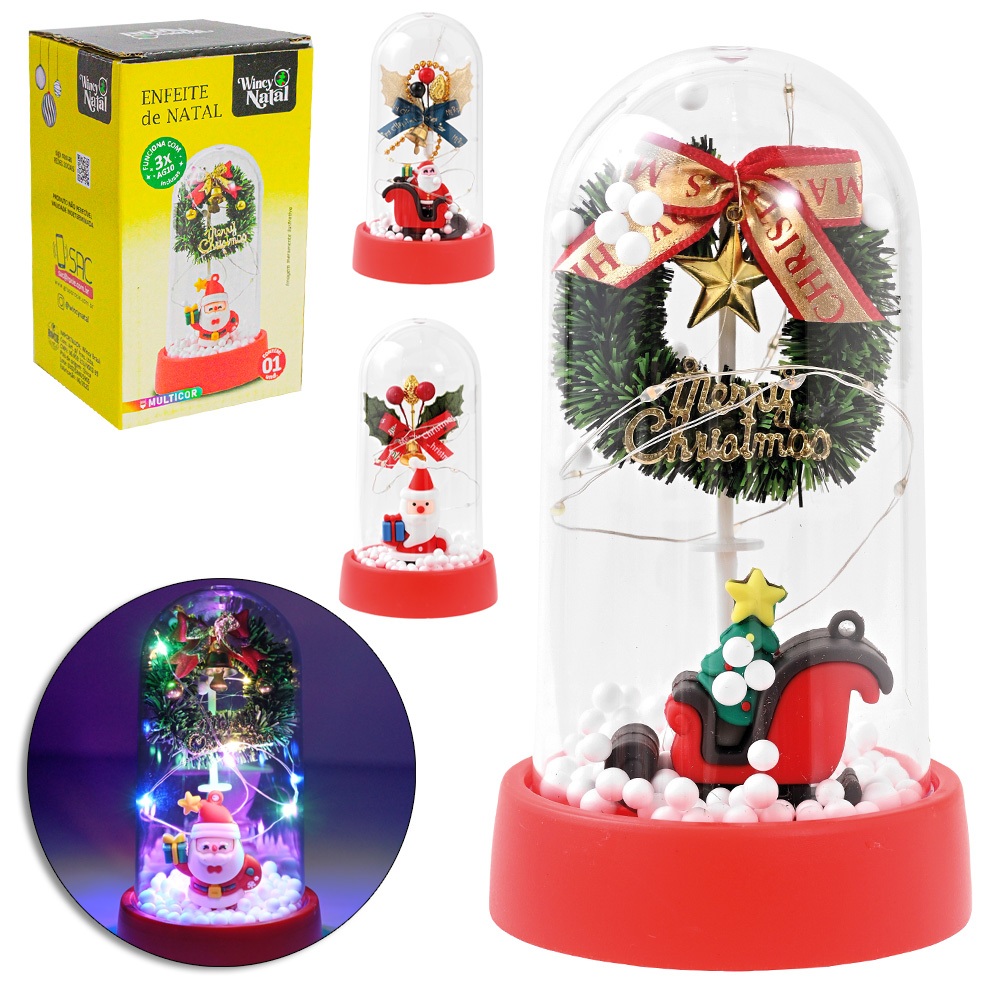 Enfeite Natalino Cúpula com Luz LED a Bateria 14,5x8cm – Decoração de Natal Iluminada