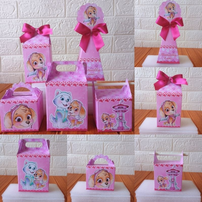 PEGUE E MONTE - Caixinhas Personalizadas Patrulha Canina Rosa Skye para aniversário/ Kit Caixinhas Lembrancinhas Festa