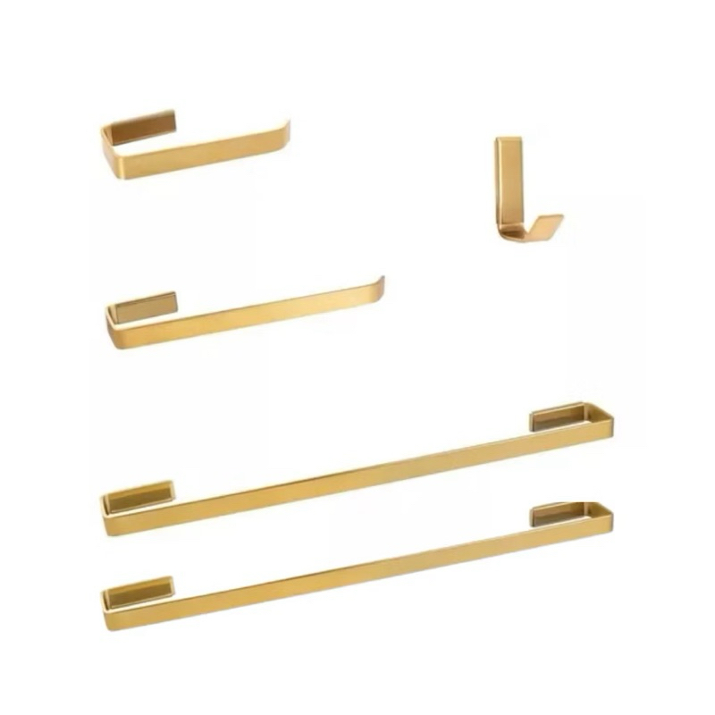 Kit Quadrado 4 Peças Dourado + 1 Porta-Toalha Reto Quadrado