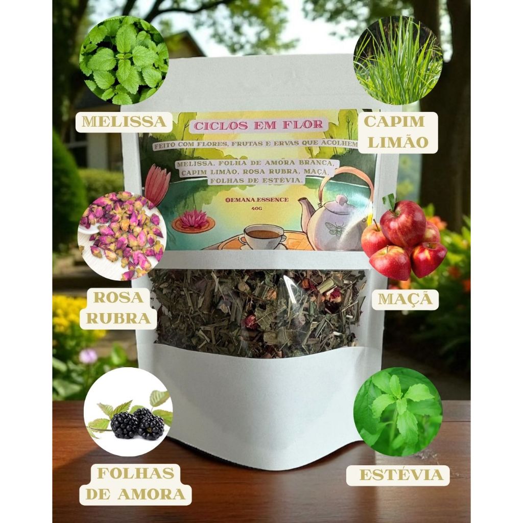 Chá Ciclo em Flor 40g – Chá Natural de Ervas e Flores para Equilíbrio, Leveza e Conforto | emana.essence