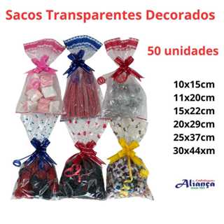 Sacos Transparente Decorado 50un Tamanhos a Escolha em Oferta na Shopee