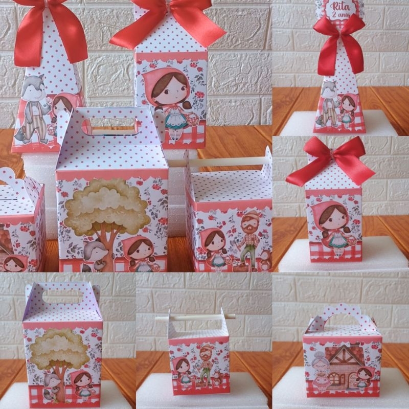 PEGUE E MONTE - Caixinhas Personalizadas Chapeuzinho Vermelho para aniversário/ Kit Caixinhas Lembrancinhas Festa