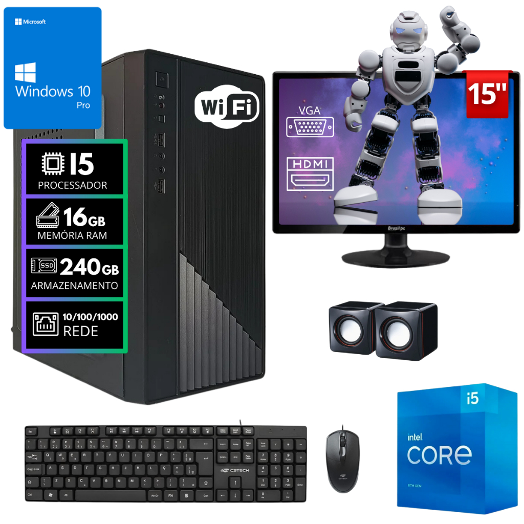 Computador Completo Intel Core I5 16b Ssd 240 Gb Monitor Led 15  W10