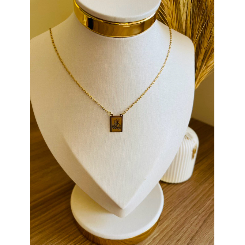Escapulario Pingente de Nossa Senhora e São Jorge Dourado - Unisex + Caixa de presente